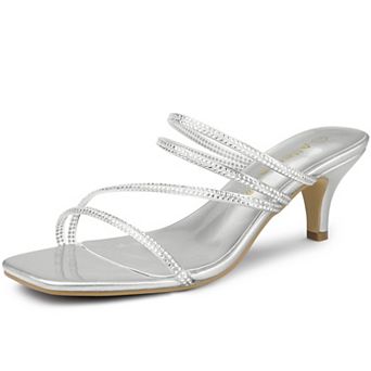 Women's Rhinestone Strappy Kitten Heels Slide Sandals