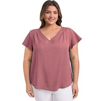 Plus Size Tops for Women Shoulder Pleated Ruffle Short Sleeve V Neck Dressy Casual Blouses