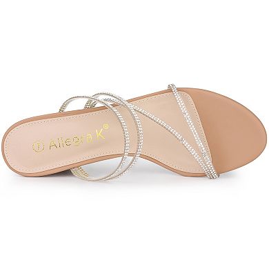 Women's Strappy Rhinestone Block Heel Slide Sandals