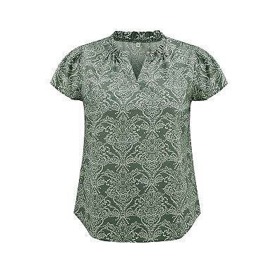 Plus Size Blouses for Women Floral Printed Ruffle V Neck Short Sleeve Popover Vacation Casual Blouse