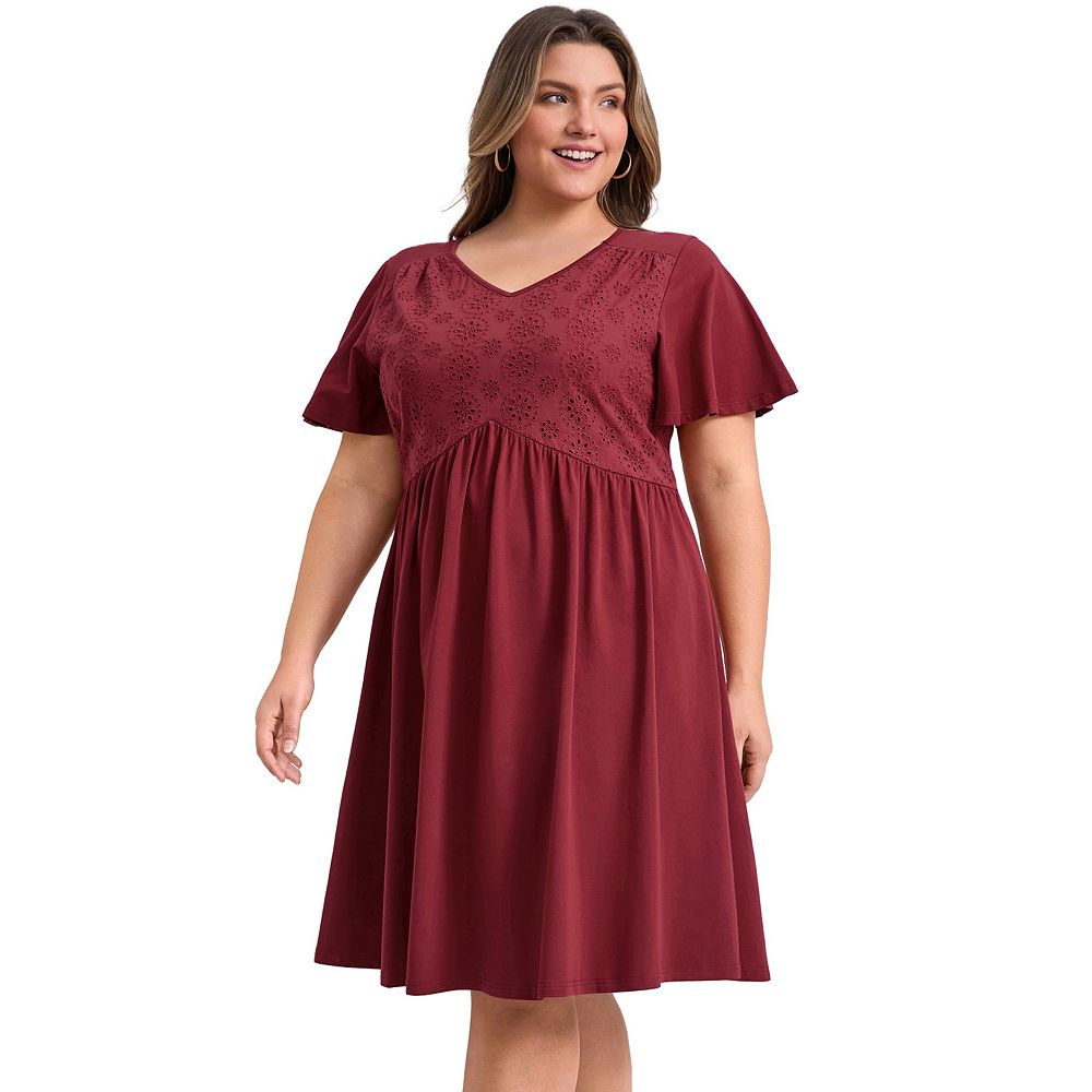 A-Line Pleated Chiffon Dress with V-Neck Moss Plus Size