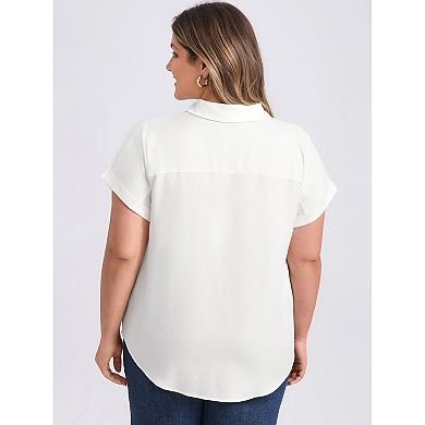 Plus Size Shirts for Women Collared Button Down Shirt Rolled Cuffed Short Sleeve Casual Blouses