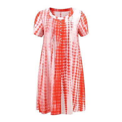 Plus Size Casual Dress for Women Toothpick Pleated Tie Dye Button Decor A-Line Dresses with Pockets