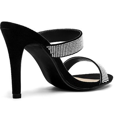 Women's Open Toe Stiletto Heel Rhinestone Mules Sandals