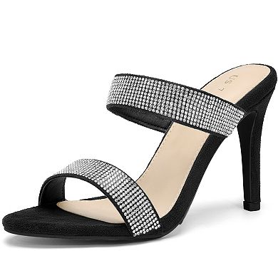 Women's Open Toe Stiletto Heel Rhinestone Mules Sandals