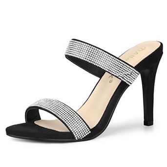 Women's Open Toe Stiletto Heel Rhinestone Mules Sandals