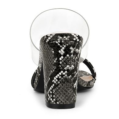 Women's Snake Print Block Heel Snakeskin Heels Slide Sandals