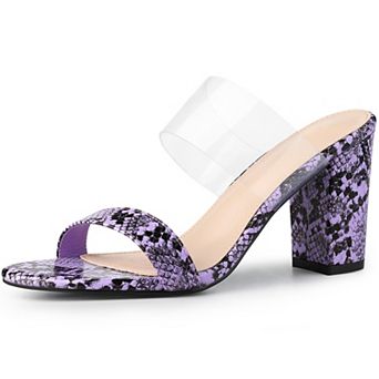 Women's Snake Print Block Heel Snakeskin Heels Slide Sandals