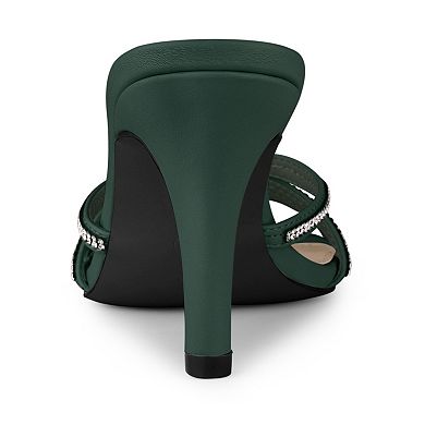 Women's Open Toe Rhinestone Strappy Stiletto Heels Sandals Slip On Mules