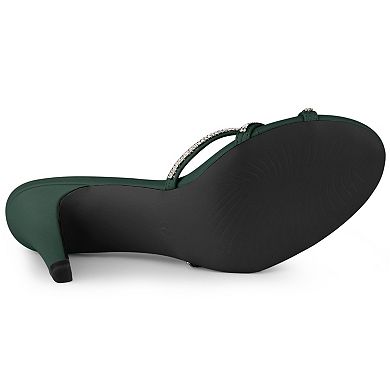 Women's Open Toe Rhinestone Strappy Stiletto Heels Sandals Slip On Mules