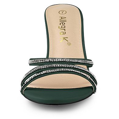 Women's Open Toe Rhinestone Strappy Stiletto Heels Sandals Slip On Mules