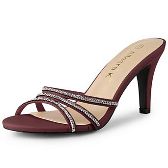 Women's Open Toe Rhinestone Strappy Stiletto Heels Sandals Slip On Mules