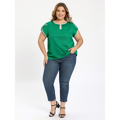 Plus Size Blouse for Women Keyhole Tulip Sleeve Summer Tops Contrasting Colors Casual Blouses