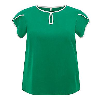 Plus Size Blouse for Women Keyhole Tulip Sleeve Summer Tops Contrasting Colors Casual Blouses