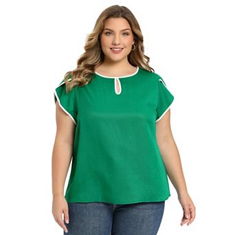 Plus Size Blouse for Women Keyhole Tulip Sleeve Summer Tops Contrasting Colors Casual Blouses