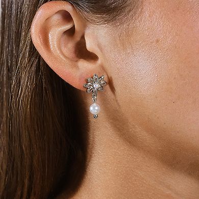 MC Collective Cubic Zirconia Flower & Dyed Simulated Pearl Drop Stud Earrings