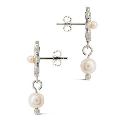 MC Collective Cubic Zirconia Flower & Dyed Simulated Pearl Drop Stud Earrings