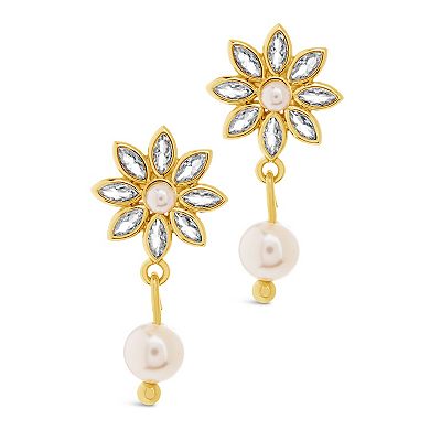 MC Collective Cubic Zirconia Flower & Dyed Simulated Pearl Drop Stud Earrings