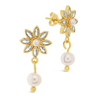 MC Collective Cubic Zirconia Flower & Dyed Simulated Pearl Drop Stud Earrings