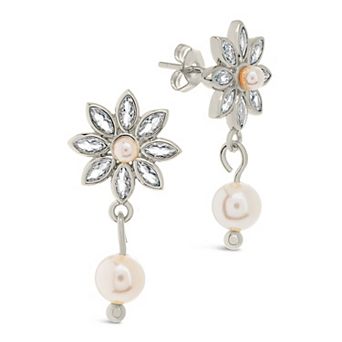MC Collective Cubic Zirconia Flower & Dyed Simulated Pearl Drop Stud Earrings