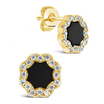 MC Collective Cubic Zirconia Bezel Frame Rose Petal Stud Earrings