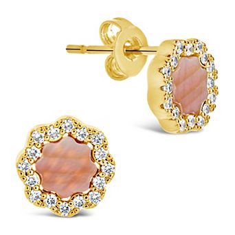 MC Collective Cubic Zirconia Bezel Frame Rose Petal Stud Earrings