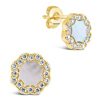 MC Collective Cubic Zirconia Bezel Frame Rose Petal Stud Earrings