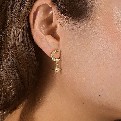 MC Collective Sterling Silver Cubic Zirconia Crescent & Star Drop Studs