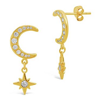 MC Collective Sterling Silver Cubic Zirconia Crescent & Star Drop Studs
