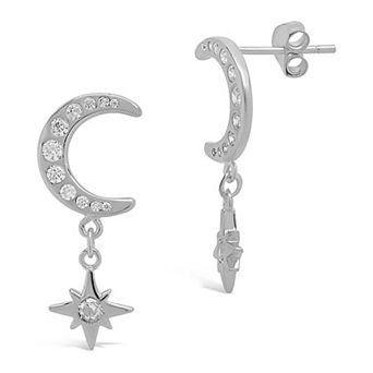 MC Collective Sterling Silver Cubic Zirconia Crescent & Star Drop Studs