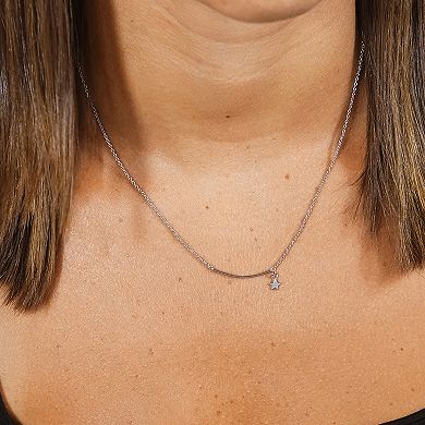 MC Collective Sterling Silver Curved Bar & Star Drop Necklace