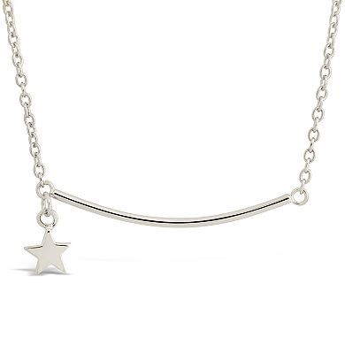 MC Collective Sterling Silver Curved Bar & Star Drop Necklace