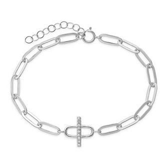 MC Collective Sterling Silver Pave Bar & Link Bracelet