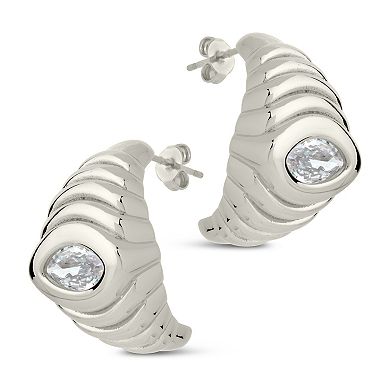 MC Collective Cubic Zirconia Studded Croissant Hoop Earrings