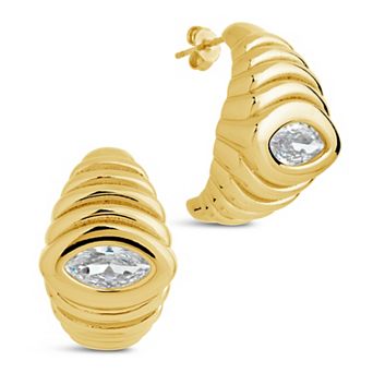 MC Collective Cubic Zirconia Studded Croissant Hoop Earrings