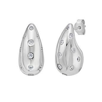 Karat Rush Sterling Silver Cubic Zirconia Nickel Free Puff Teardrop Earrings