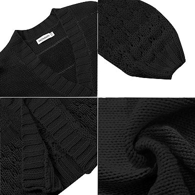 Girls Open Front Long Sleeve Cardigan Color Block Chunky Knit Oversized Kids Sweaters Coat
