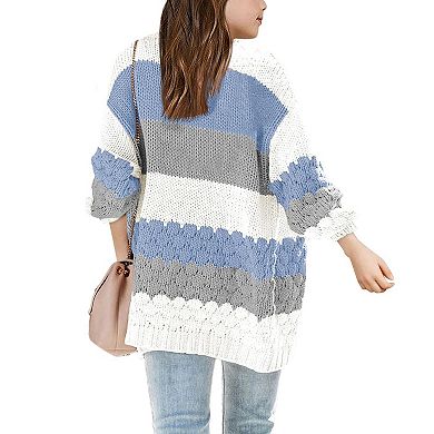 Girls Open Front Long Sleeve Cardigan Color Block Chunky Knit Oversized Kids Sweaters Coat