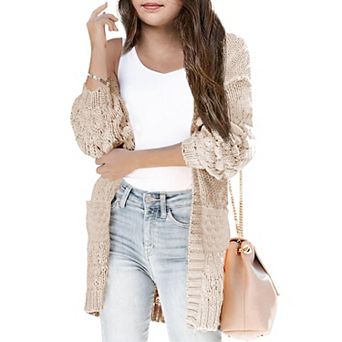 Girls Open Front Long Sleeve Cardigan Color Block Chunky Knit Oversized Kids Sweaters Coat