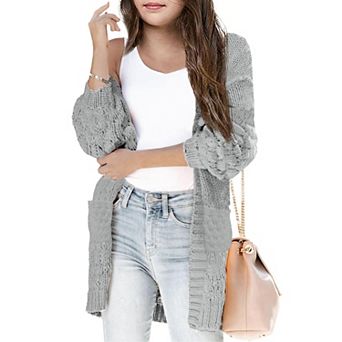 Girls Open Front Long Sleeve Cardigan Color Block Chunky Knit Oversized Kids Sweaters Coat