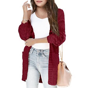 Girls Open Front Long Sleeve Cardigan Color Block Chunky Knit Oversized Kids Sweaters Coat