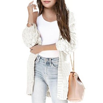 Girls Open Front Long Sleeve Cardigan Color Block Chunky Knit Oversized Kids Sweaters Coat