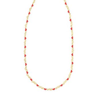 Karat Rush 14K Gold Over Sterling Silver Red Heart Enamel Bead Necklace