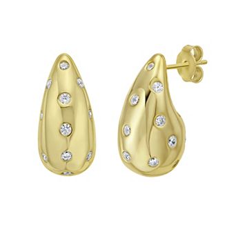 Karat Rush 14k Gold Over Sterling Silver Cubic Zirconia Puff Teardrop Earrings
