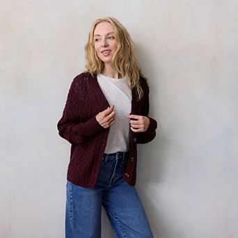 Women's LC Lauren Conrad V-Neck Slub Cabled Sweater Cardigan