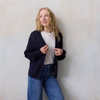 Women's LC Lauren Conrad V-Neck Slub Cabled Sweater Cardigan