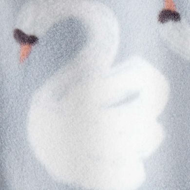 Baby Girl Carter's Swan Print Fleece Long-Sleeve Loose Fit Sleep & Play Pajamas