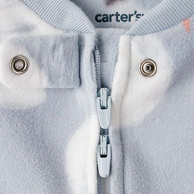 Baby Girl Carter's Swan Print Fleece Long-Sleeve Loose Fit Sleep & Play Pajamas