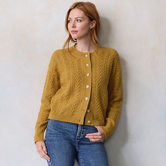 Women's LC Lauren Conrad Cable Knit Button Front Cardigan Sweater