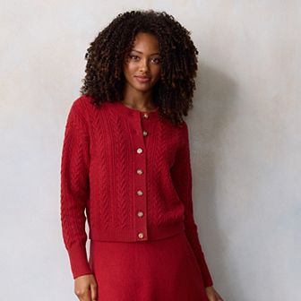 Women's LC Lauren Conrad Cable Knit Button Front Cardigan Sweater